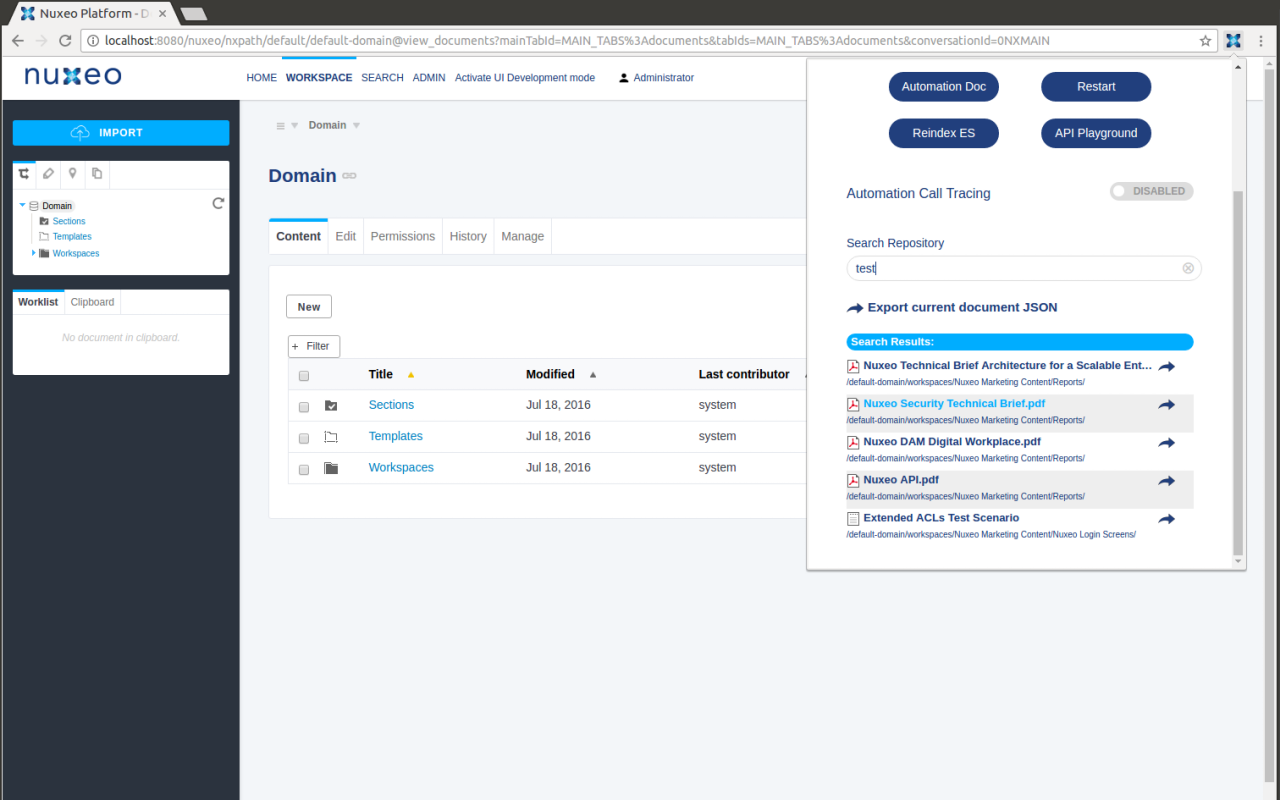 Searching documents from the Nuxeo Dev Tools extension