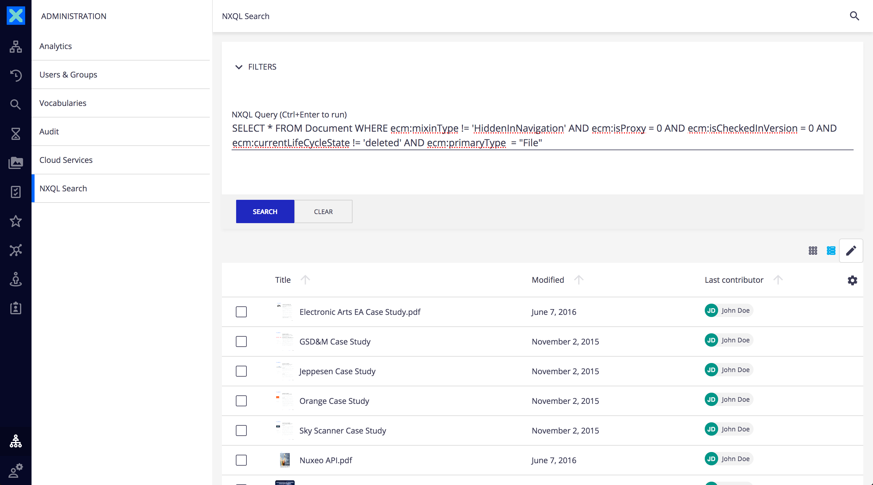 NXQL search in Nuxeo Web UI