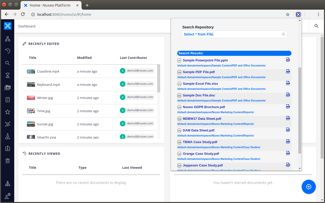 Searching documents from the Nuxeo Dev Tools extension