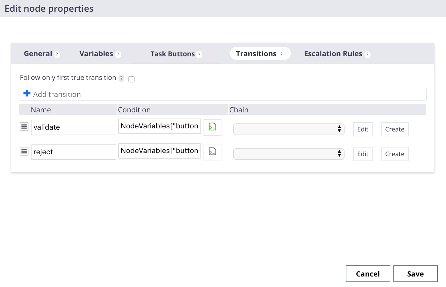 Node Transition Tab