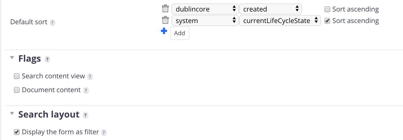 Default Sorting Configuration